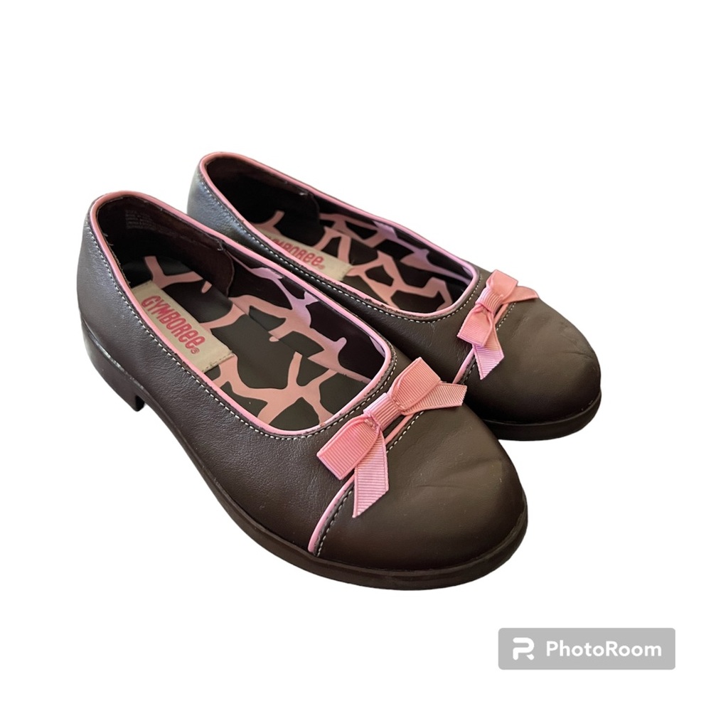 🟤GYMBOREE: Girl size 10, brown slide-on flats w/pink bows, preowned🟤